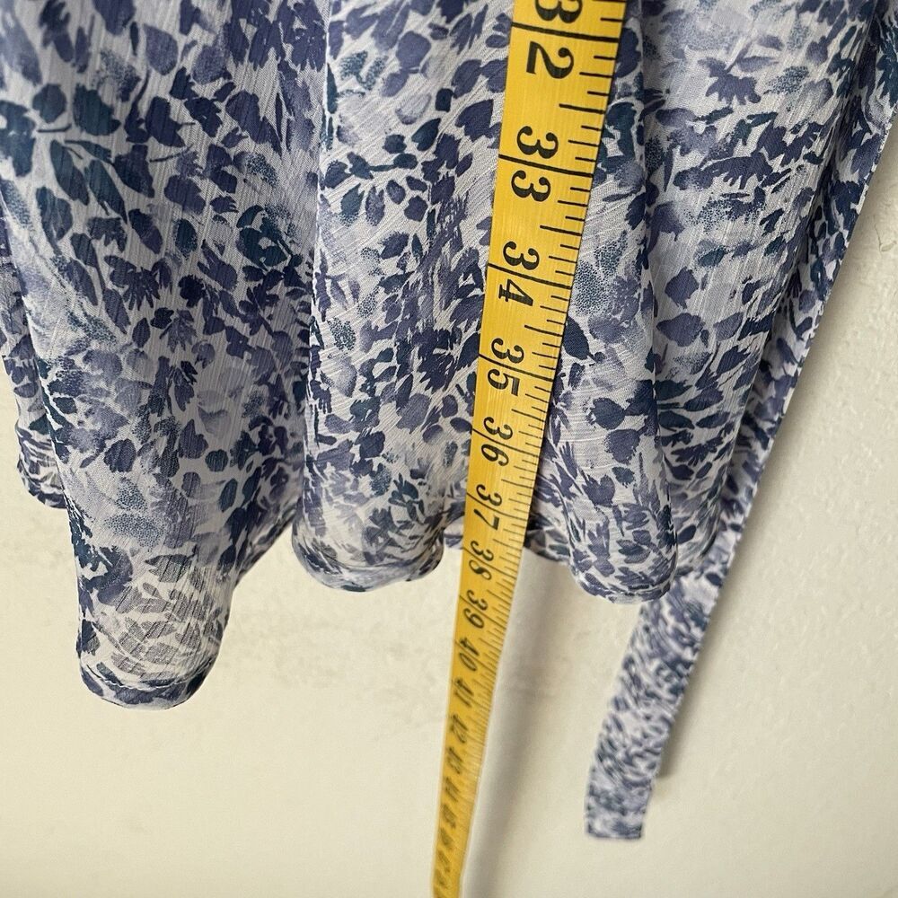 Express Women’s xL Floral Dress Short Tie Waist Blue Chiffon Long Sleeve Girly - Picture 11 of 11